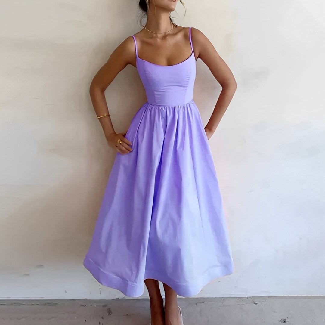 Michele | White Midi Dress with Flattering A-Line Skirt & Sleeveless Design 1