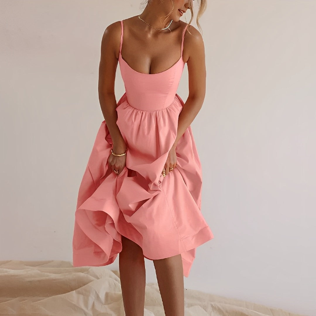 Michele | White Midi Dress with Flattering A-Line Skirt & Sleeveless Design 3