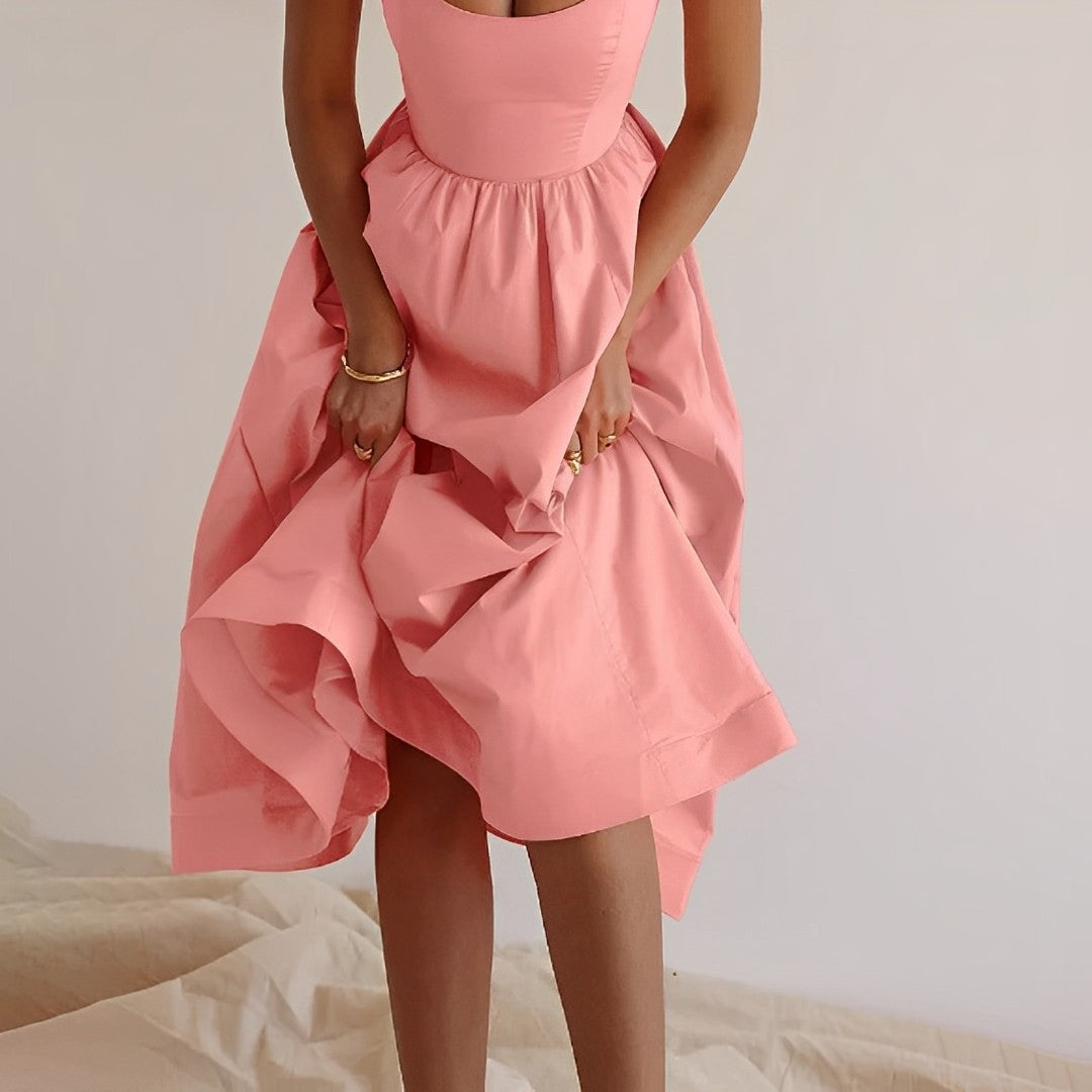 Michele | White Midi Dress with Flattering A-Line Skirt & Sleeveless Design 5
