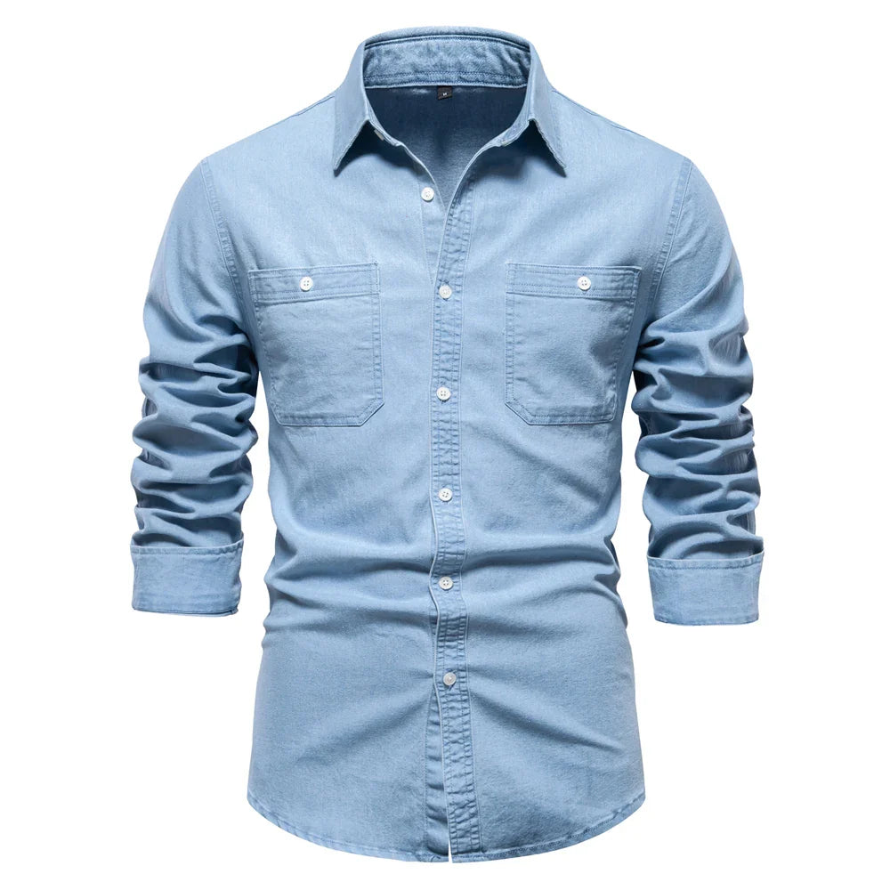 Modern Denim Collection | Mens Denim Shirt with Light Blue Button-Up Design 0