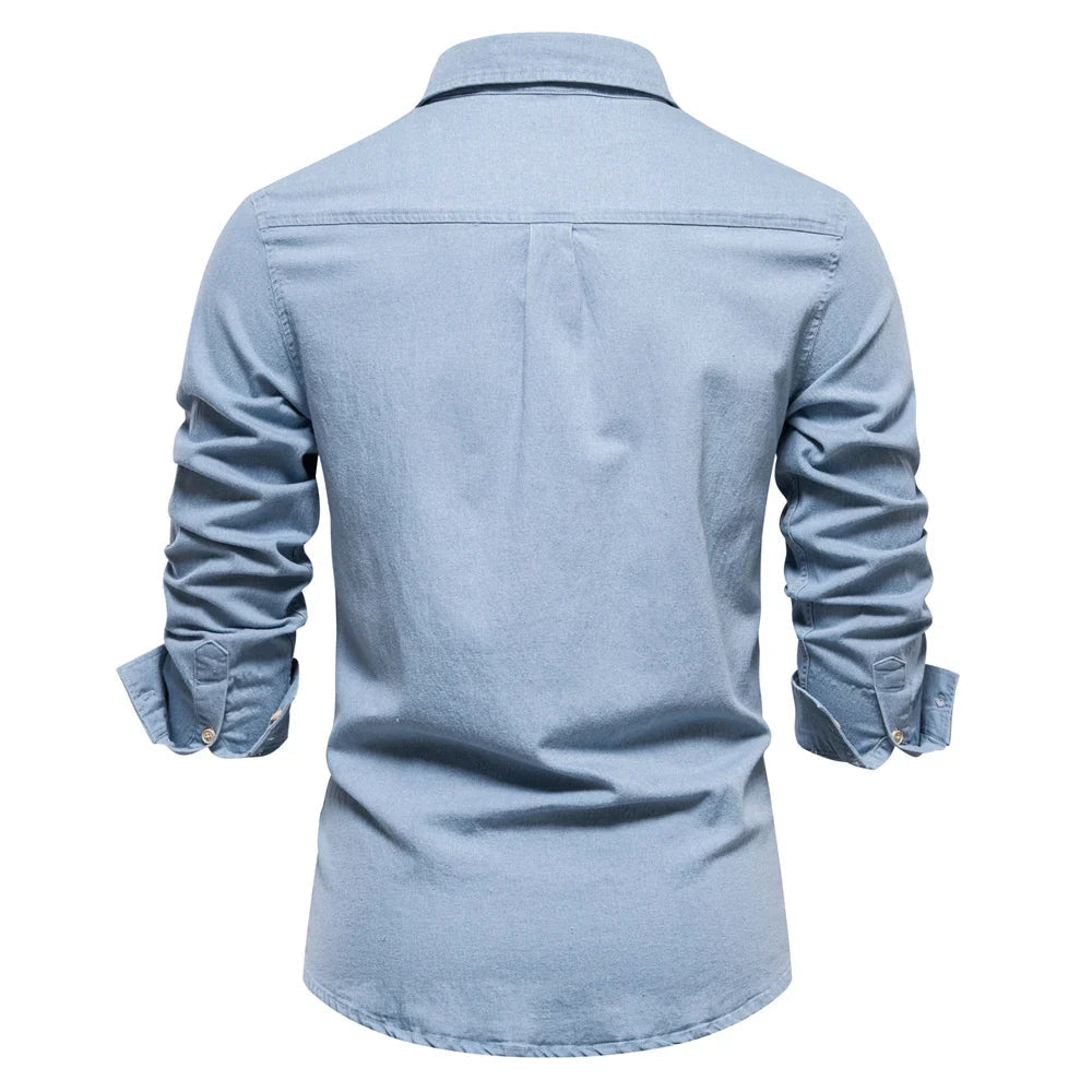 Modern Denim Collection | Mens Denim Shirt with Light Blue Button-Up Design 1