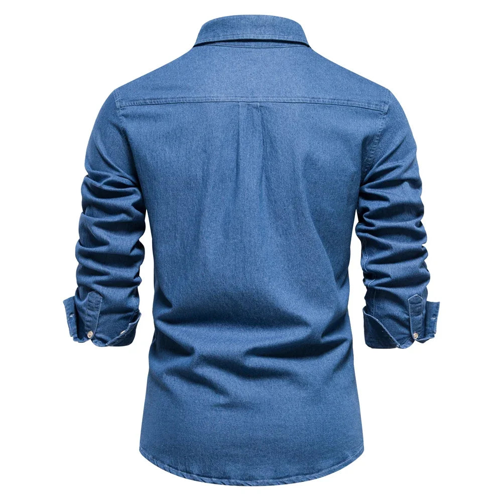 Modern Denim Collection | Mens Denim Shirt with Light Blue Button-Up Design 6