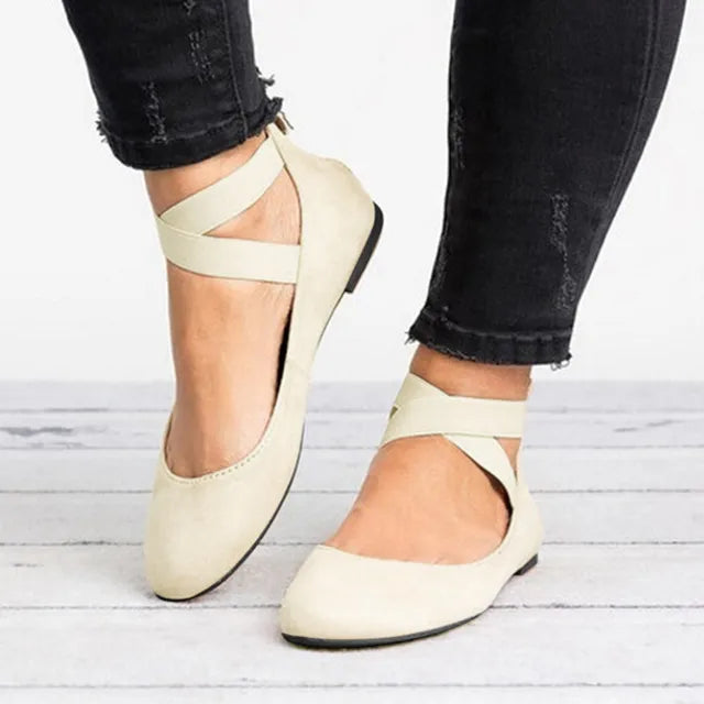 Olivia | Black Ballet Flats for Women with Cross-Strap Design 0