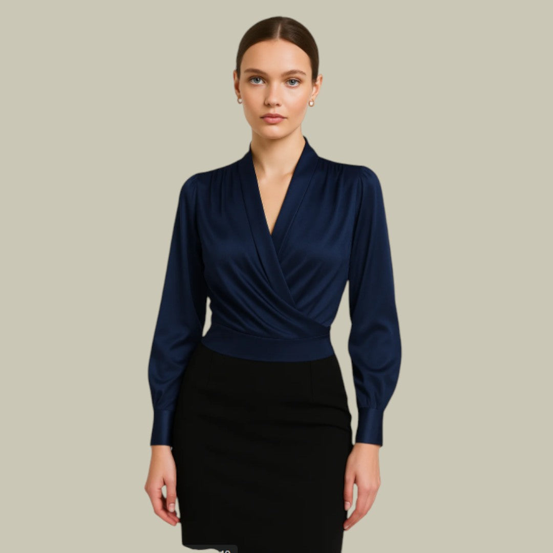 Sophia Collection | Women's White Blouse with V-Neck Satin Design 1