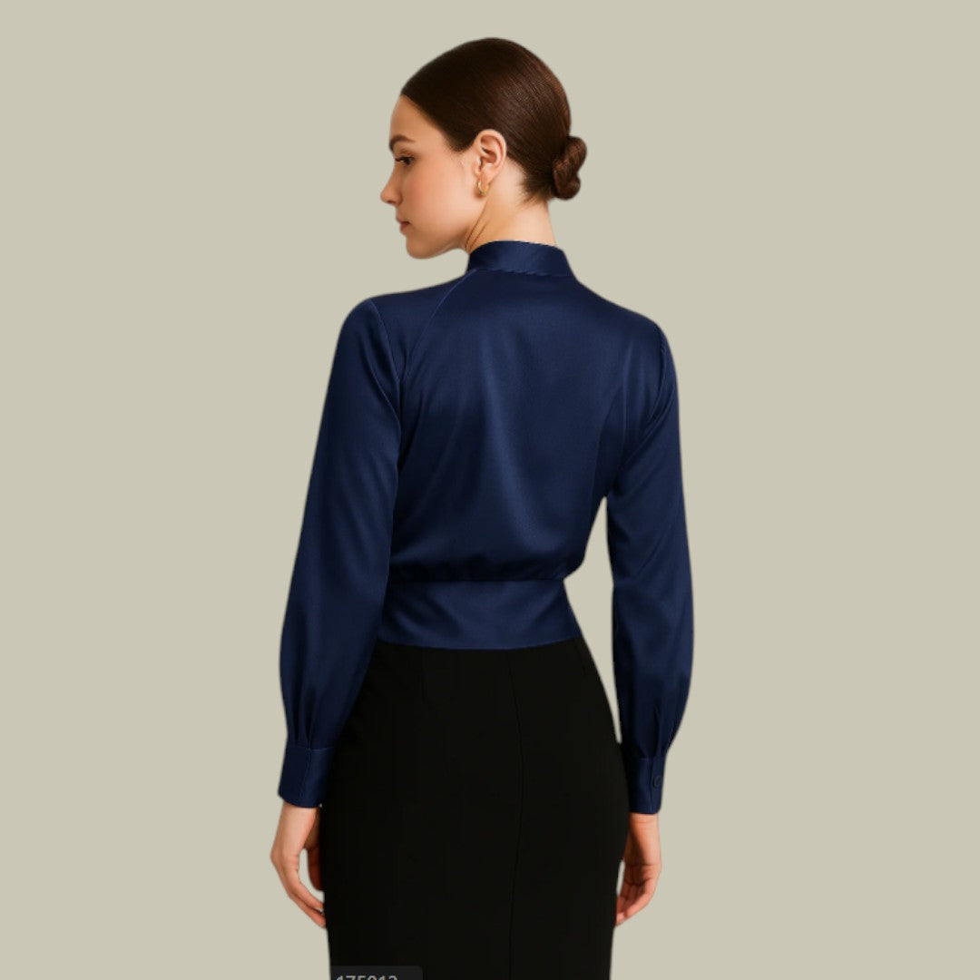 Sophia Collection | Women's White Blouse with V-Neck Satin Design 2