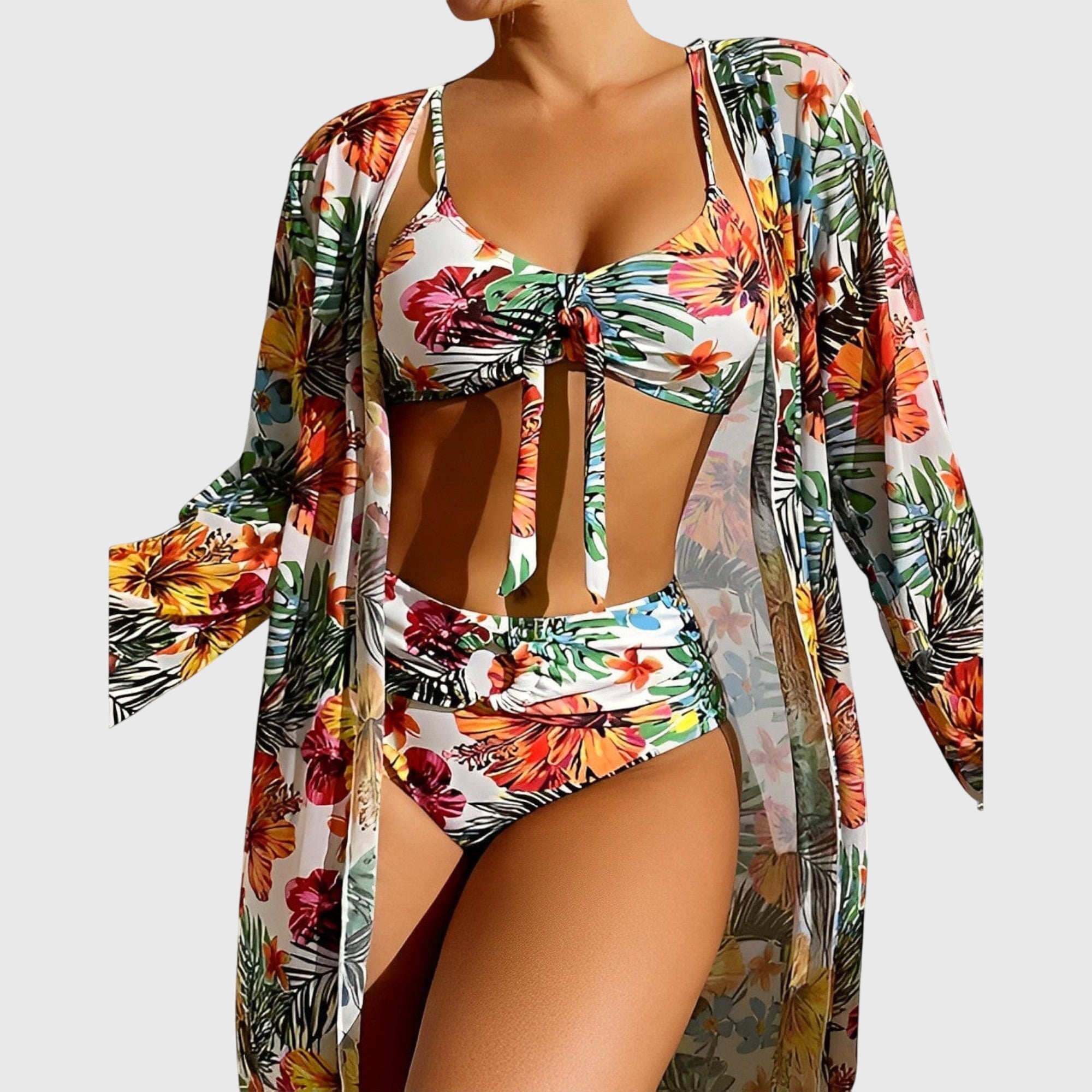 Sophia | Vibrant High Waisted Bikini Set With Cover-Up 0