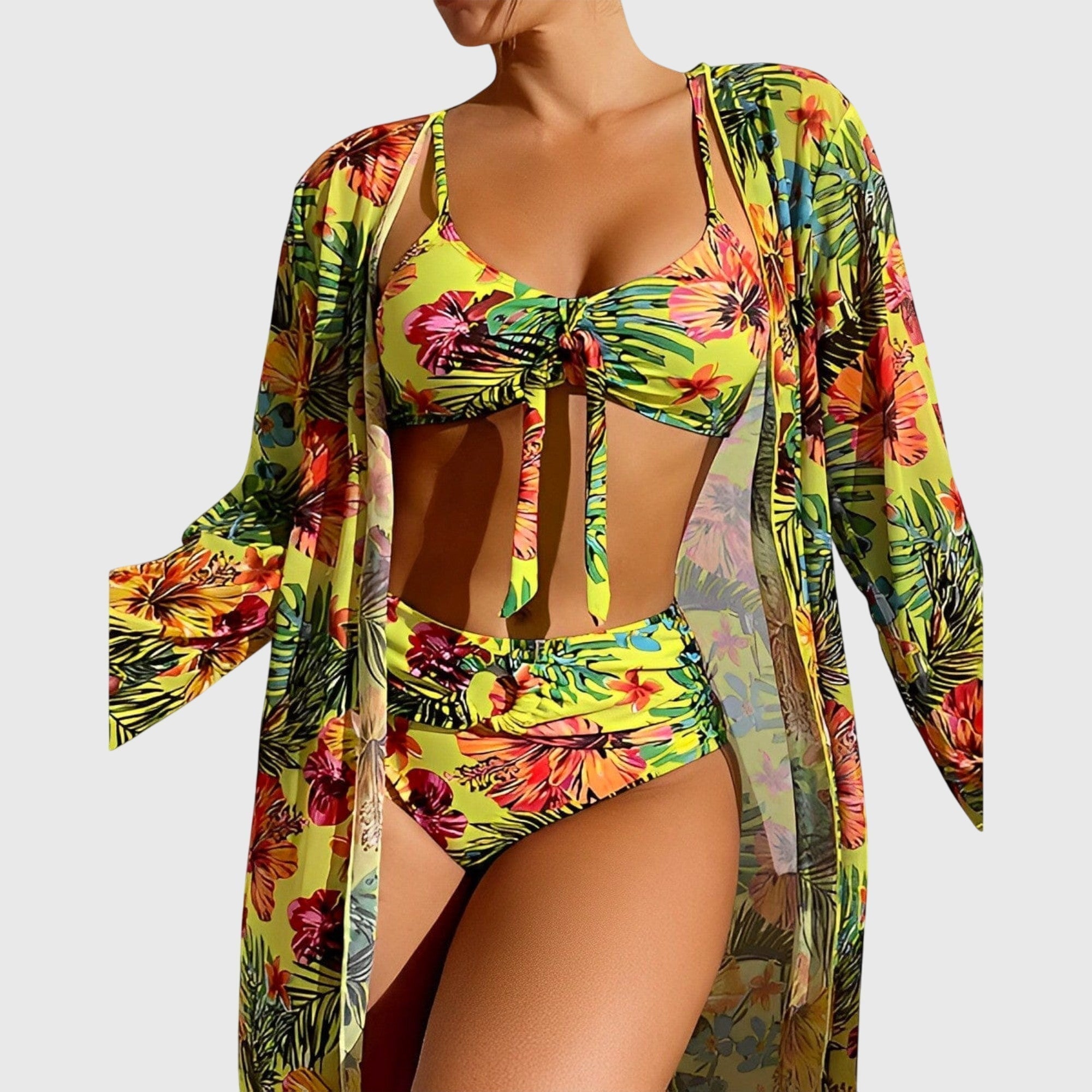 Sophia | Vibrant High Waisted Bikini Set With Cover-Up 1
