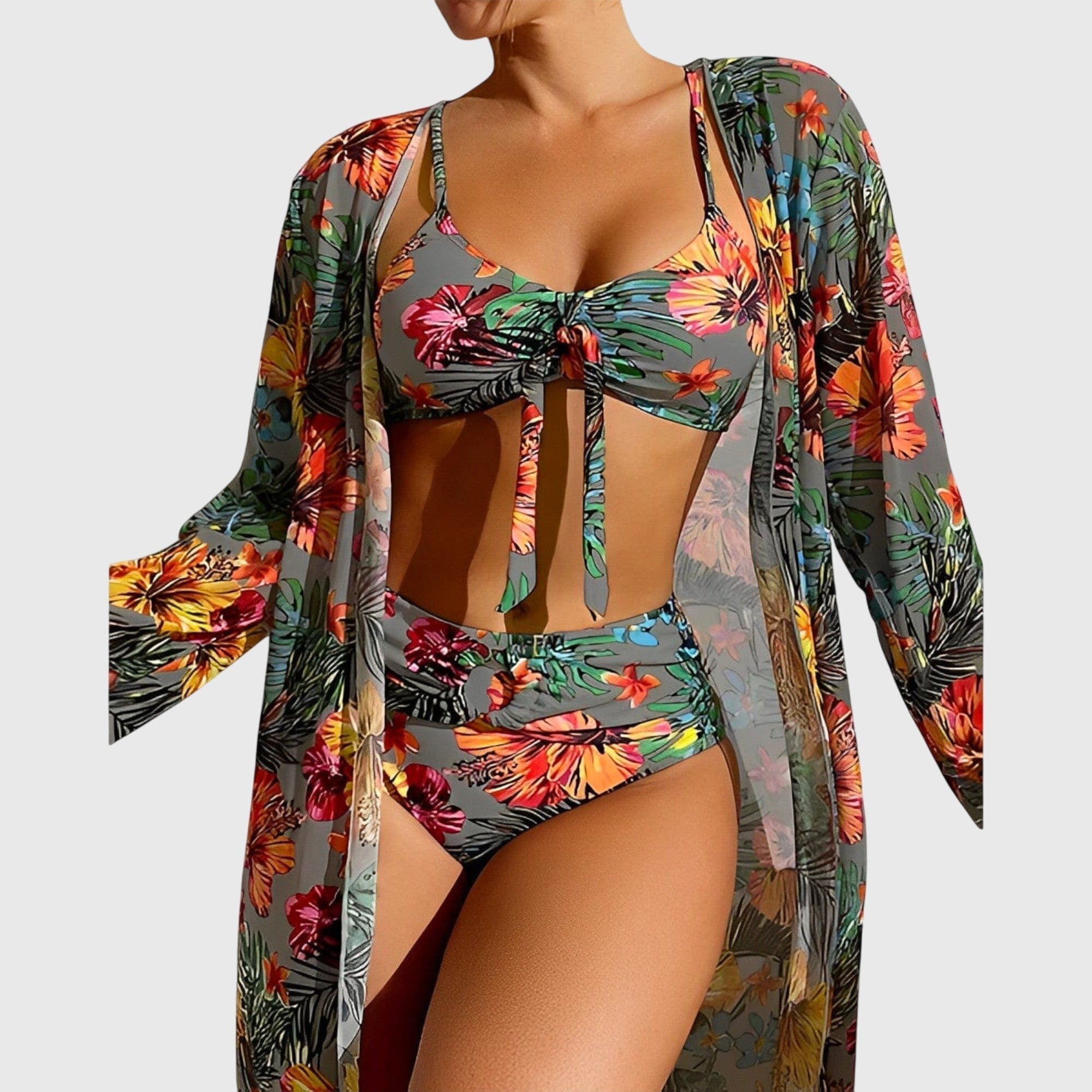 Sophia | Vibrant High Waisted Bikini Set With Cover-Up 2