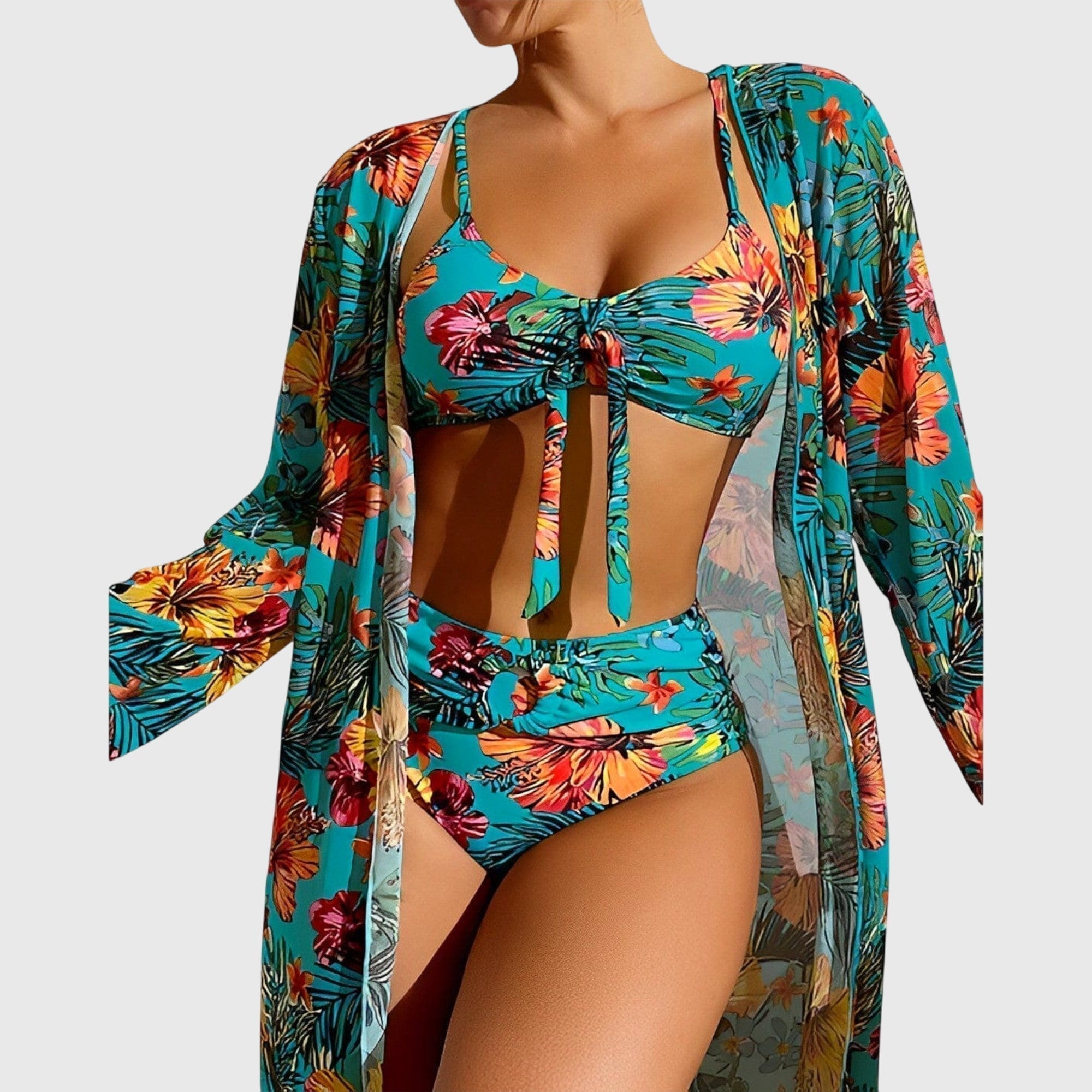 Sophia | Vibrant High Waisted Bikini Set With Cover-Up 3