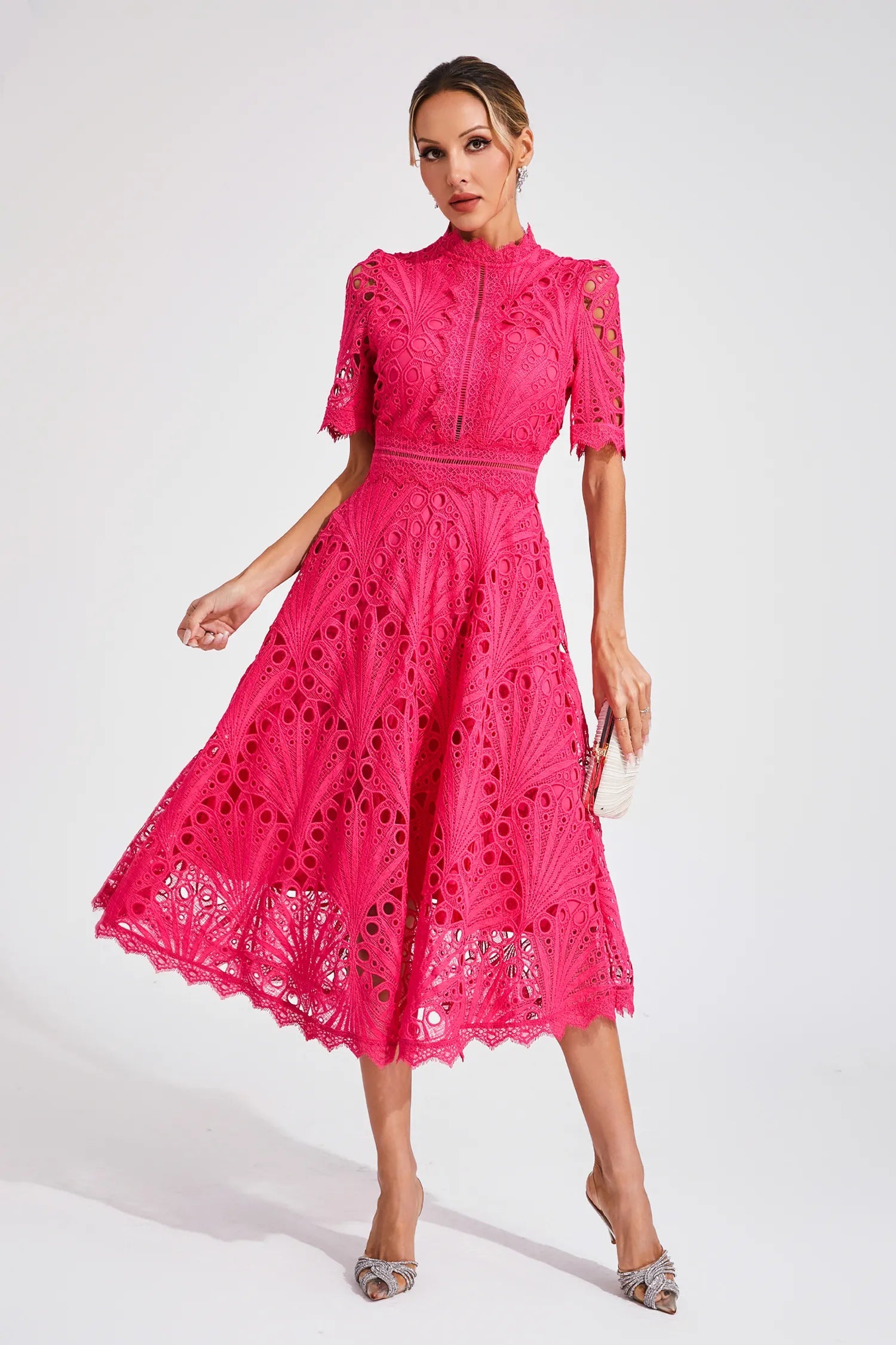 Sophie | Chic Lace Midi Wedding Guest Dress 0