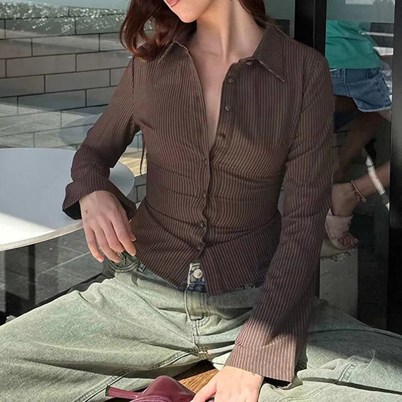 Sophie | Elegant Fitted Ribbed Womens Blouse with Flared Sleeves 2