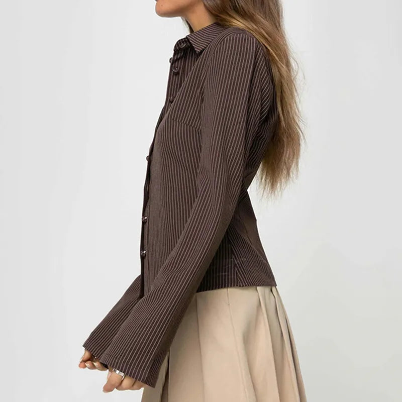 Sophie | Elegant Fitted Ribbed Womens Blouse with Flared Sleeves 3