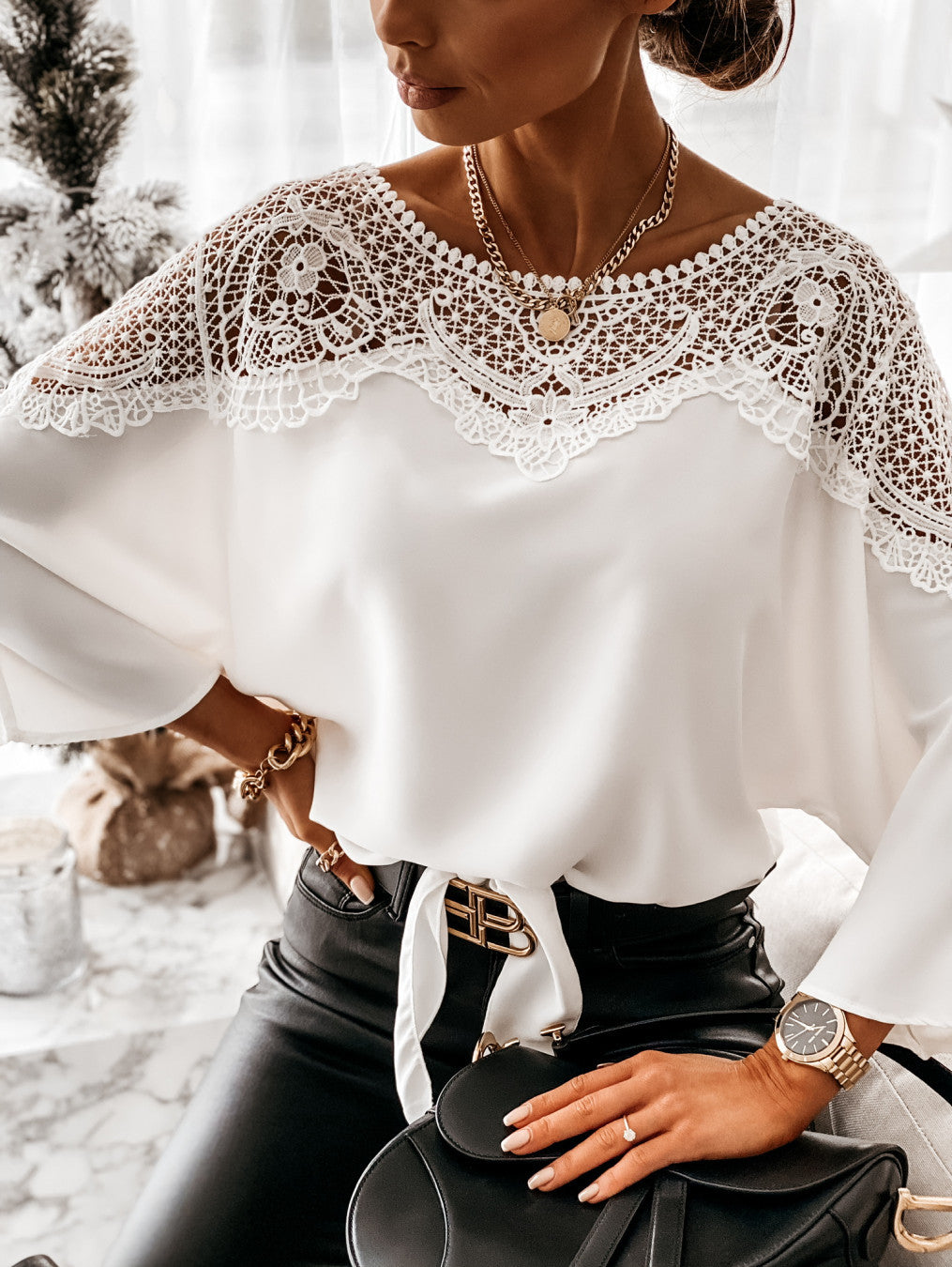 Sophie | Elegant Lace Womens Blouse with Flared Cuffs 0