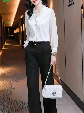 Sophie | Elegant Lightweight White Long Sleeve Blouse 5