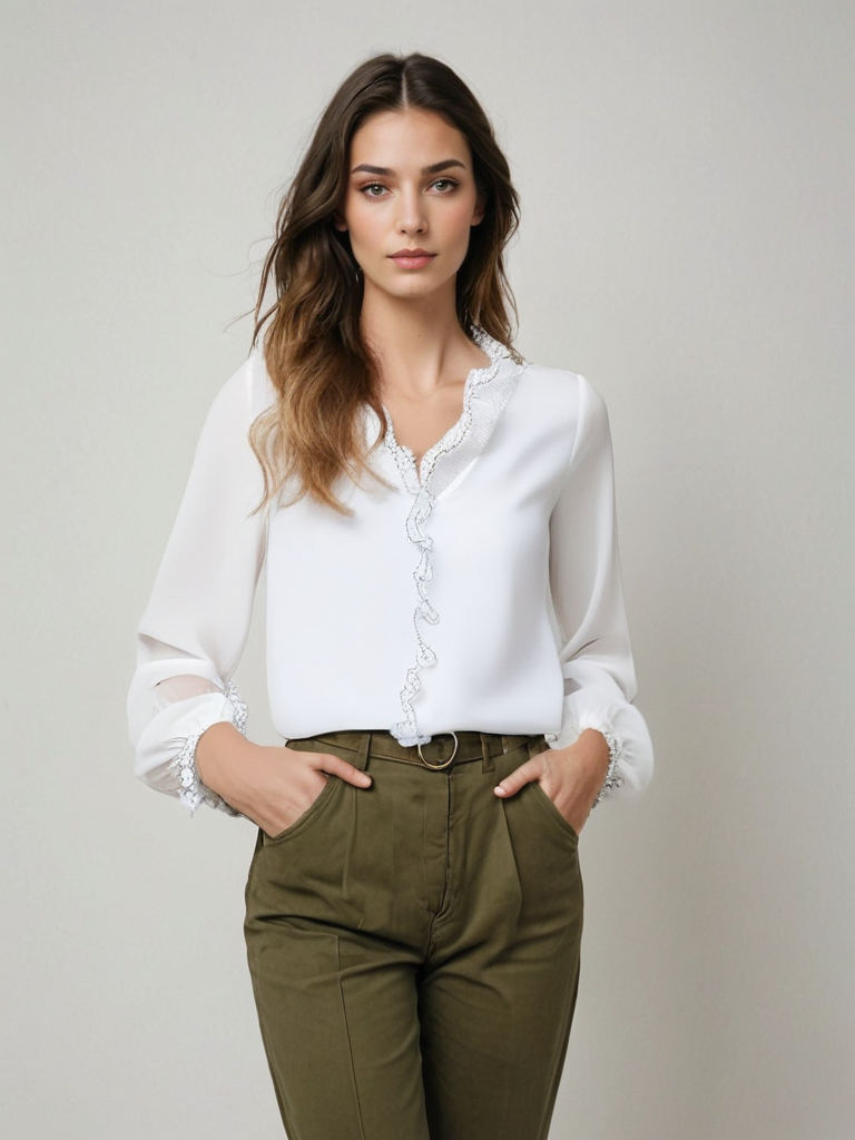 Sophie | Elegant Lightweight White Long Sleeve Blouse 7