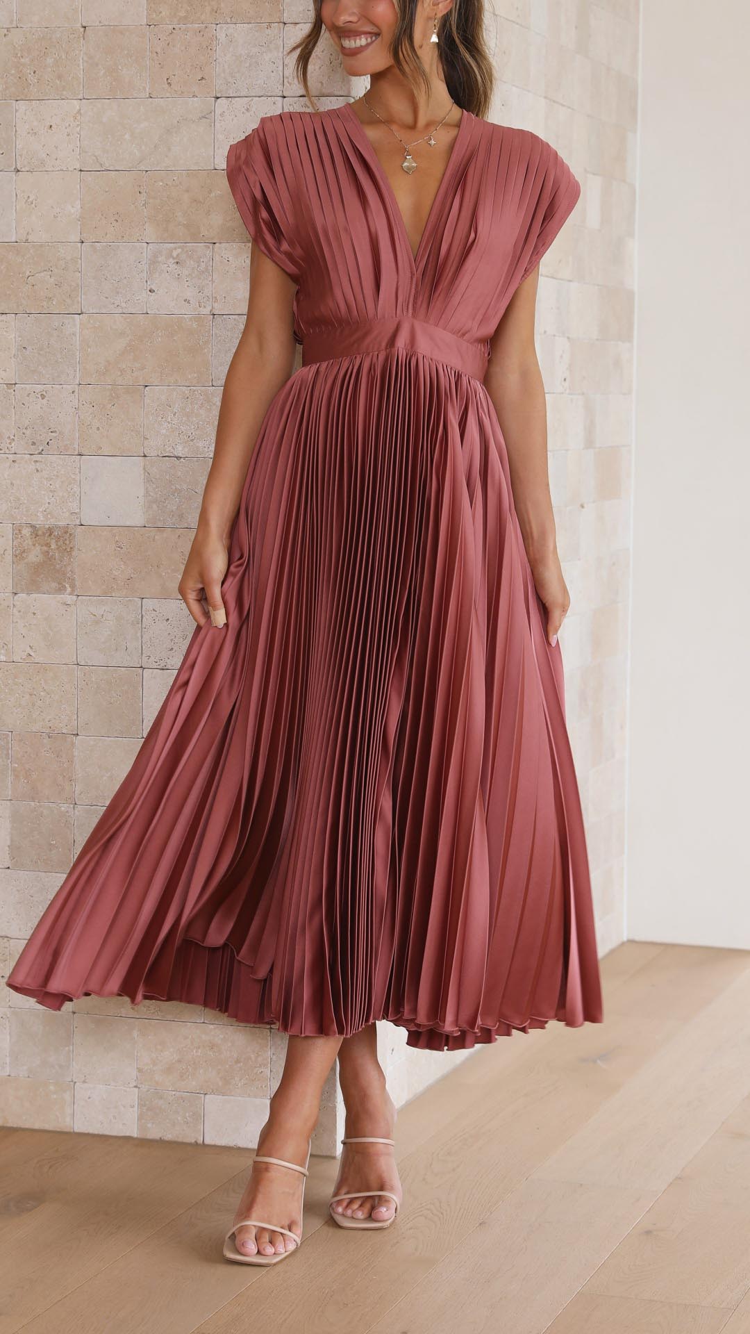 Sophie | Elegant Pleated V Neck Summer Dress for Wedding Guests 0