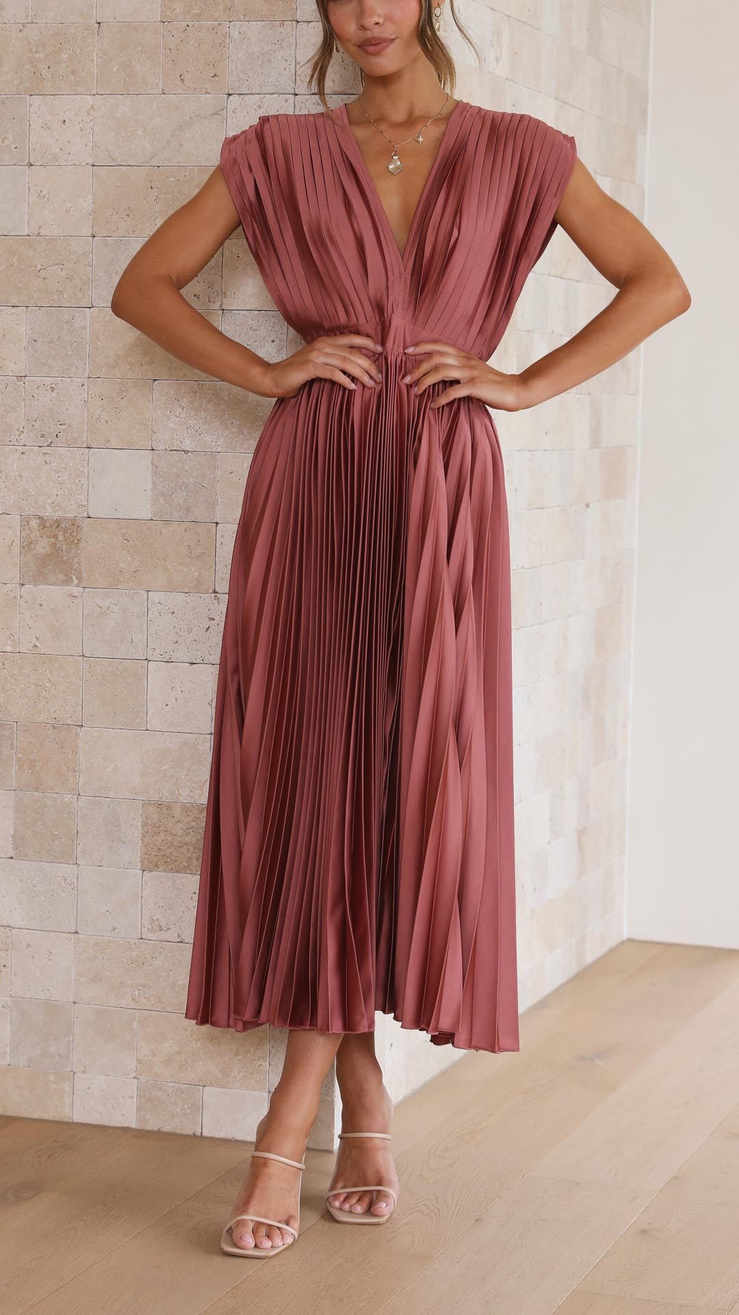 Sophie | Elegant Pleated V Neck Summer Dress for Wedding Guests 1