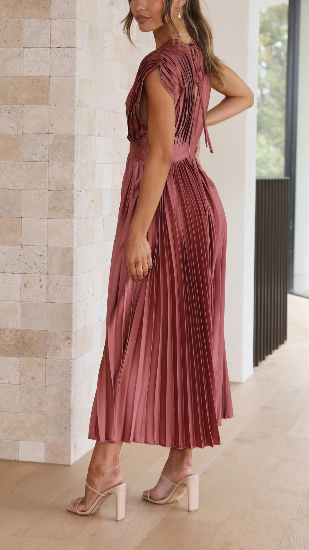 Sophie | Elegant Pleated V Neck Summer Dress for Wedding Guests 2