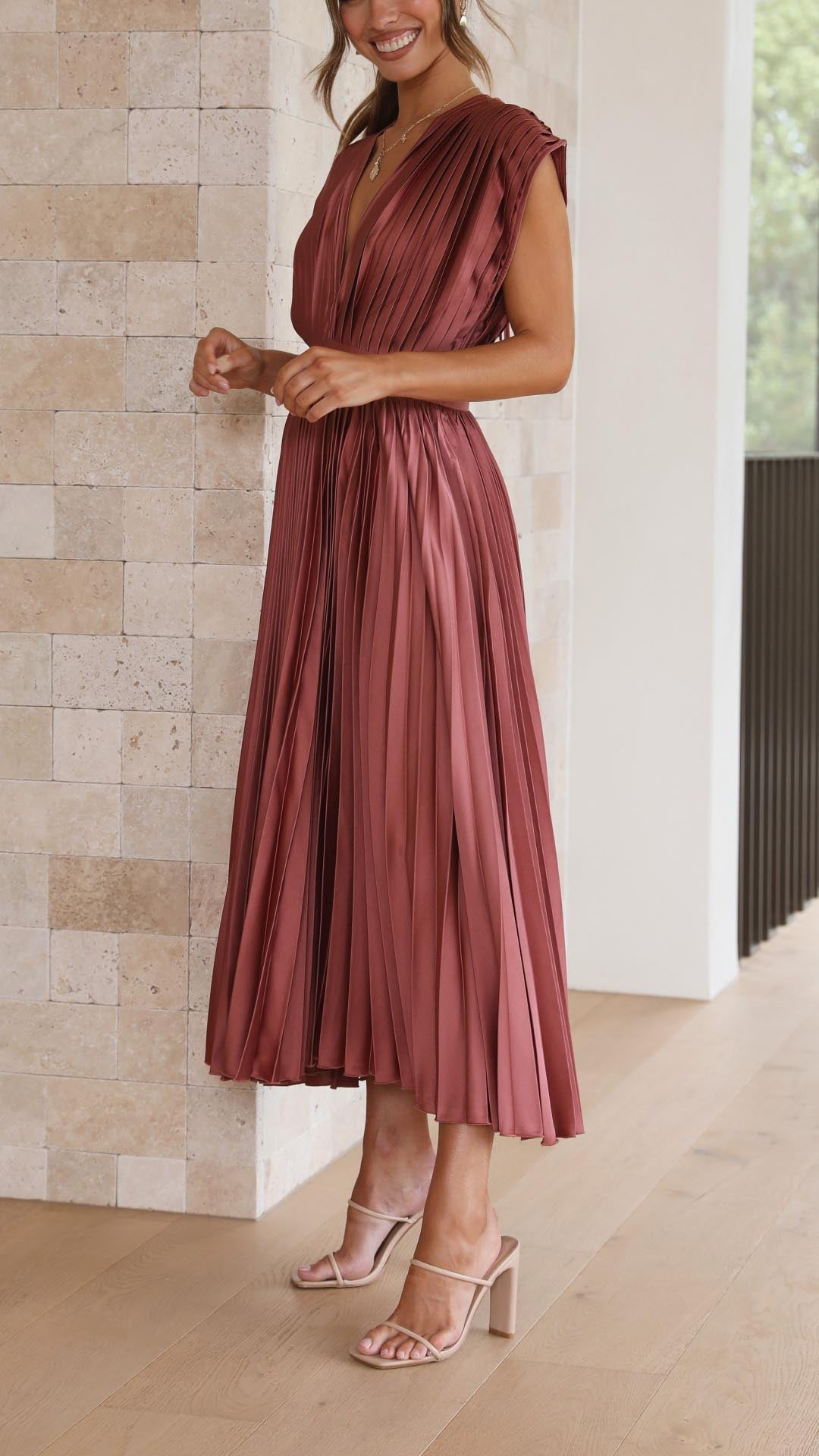 Sophie | Elegant Pleated V Neck Summer Dress for Wedding Guests 3
