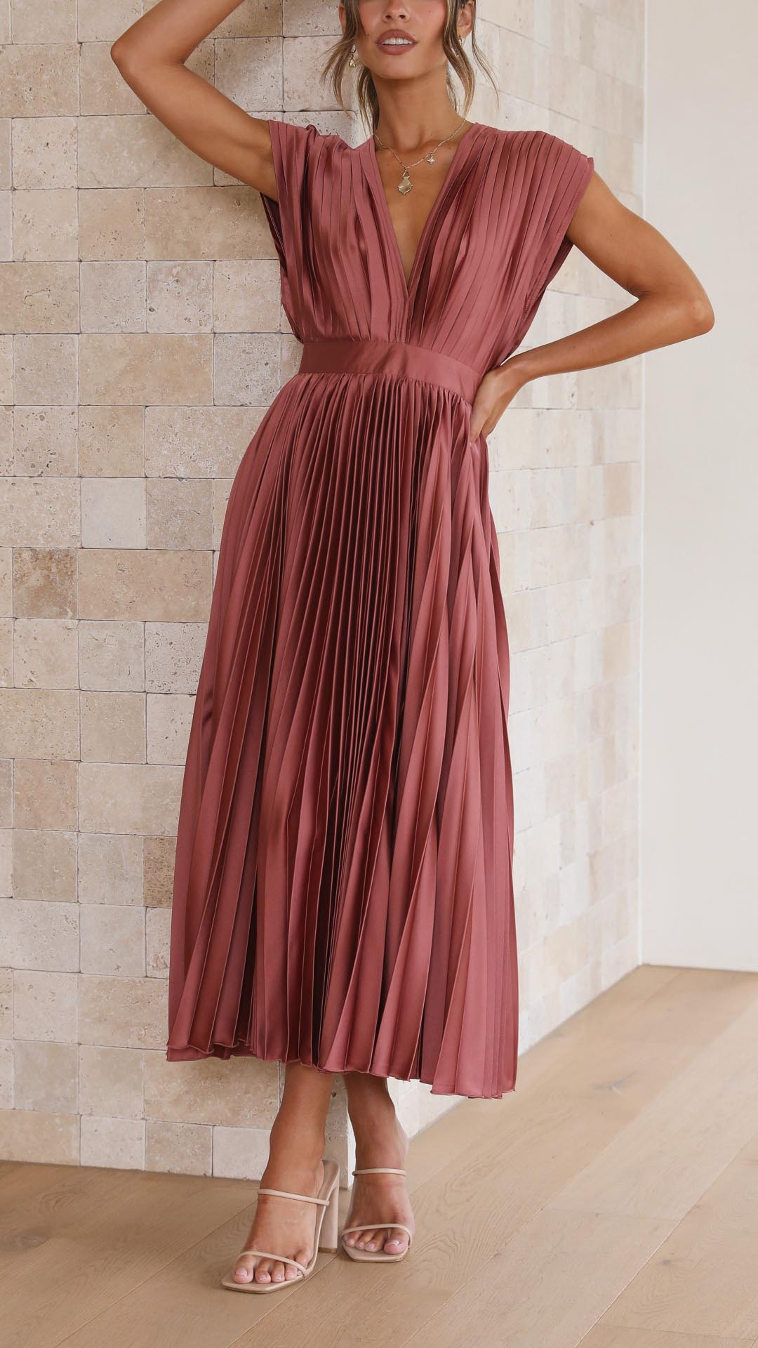 Sophie | Elegant Pleated V Neck Summer Dress for Wedding Guests 4