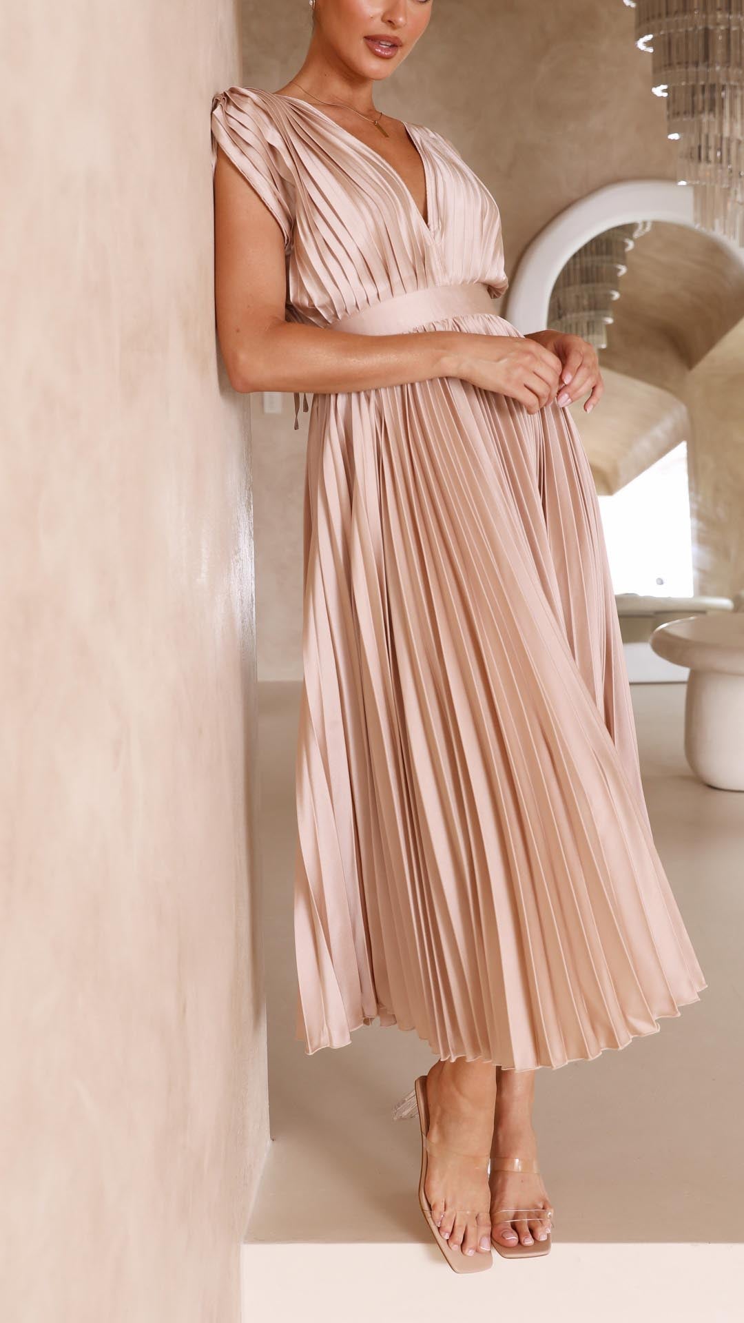 Sophie | Elegant Pleated V Neck Summer Dress for Wedding Guests 5