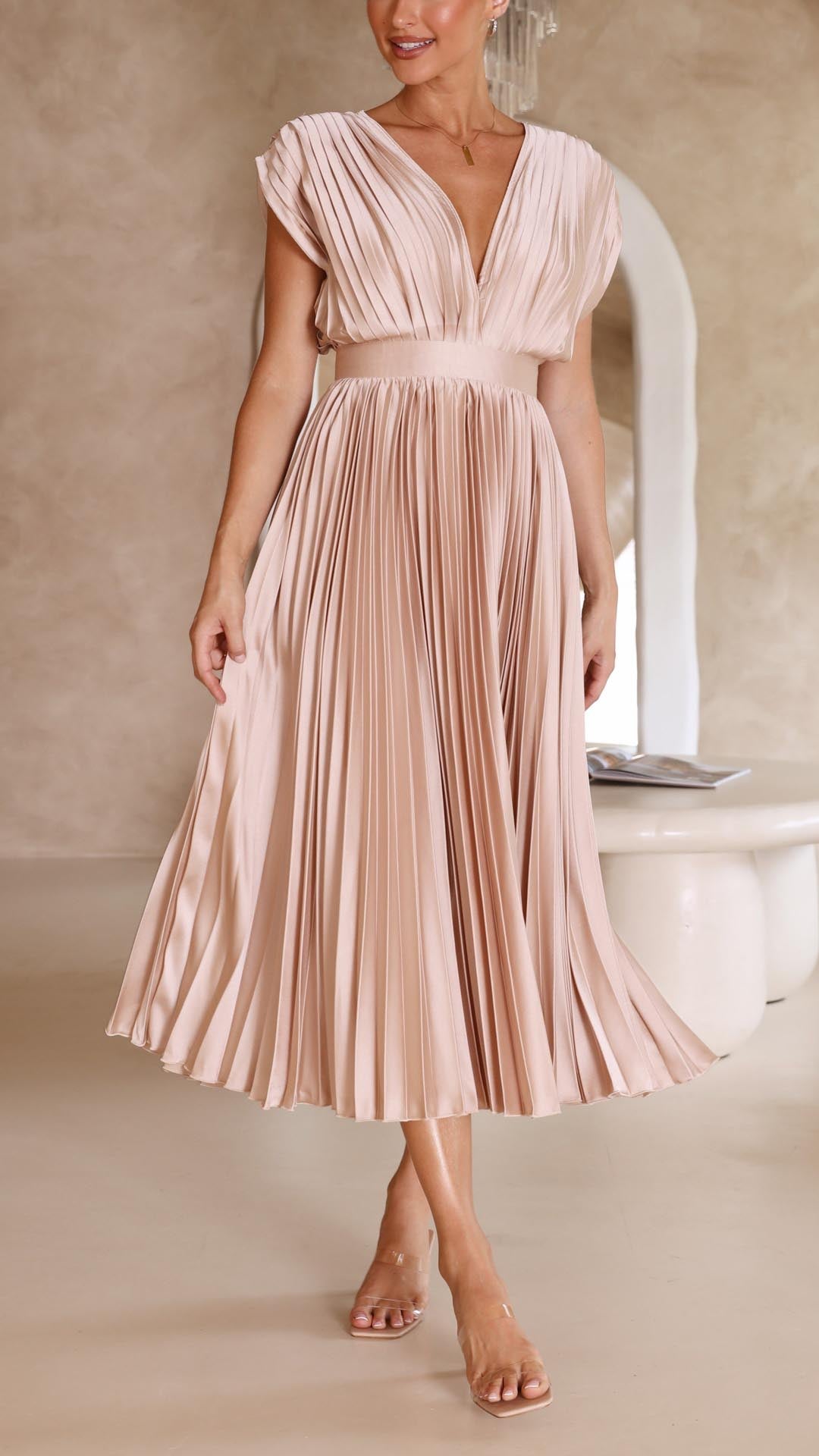 Sophie | Elegant Pleated V Neck Summer Dress for Wedding Guests 6