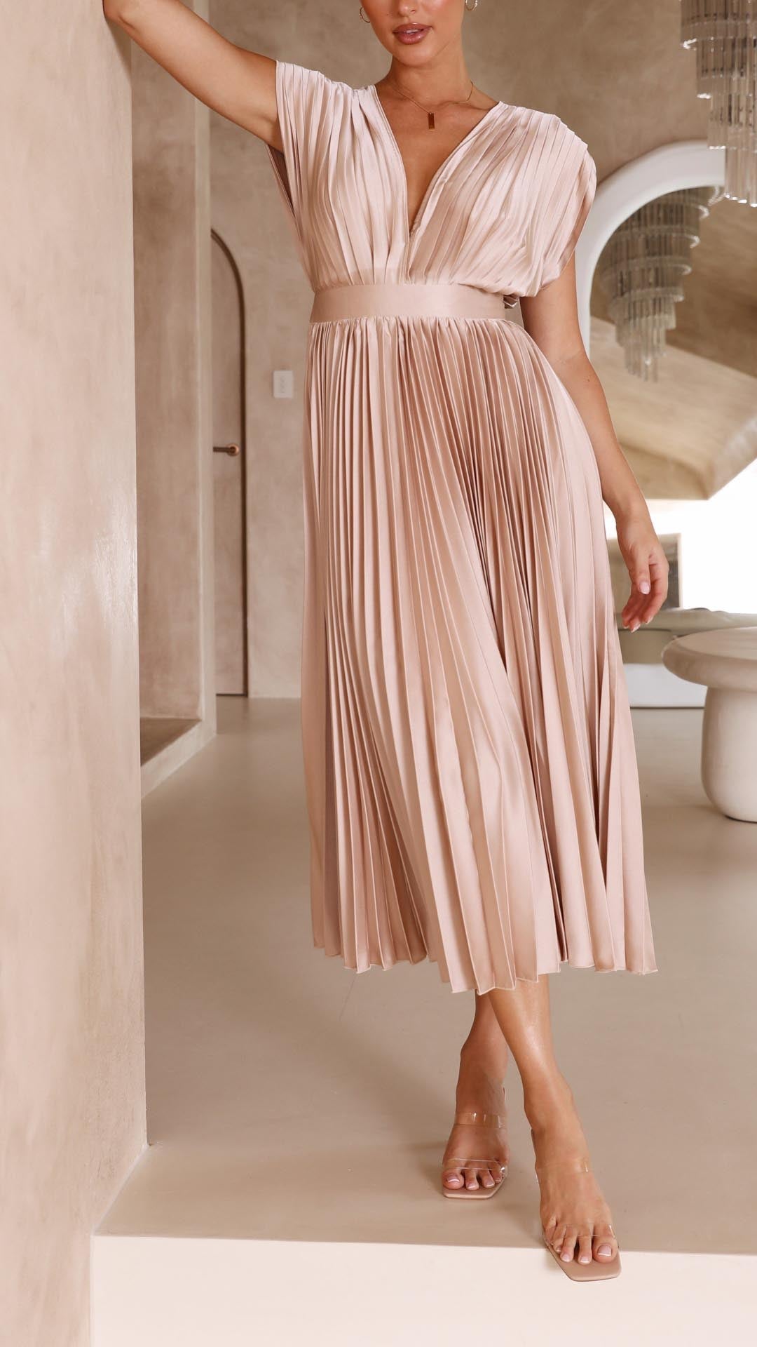Sophie | Elegant Pleated V Neck Summer Dress for Wedding Guests 8