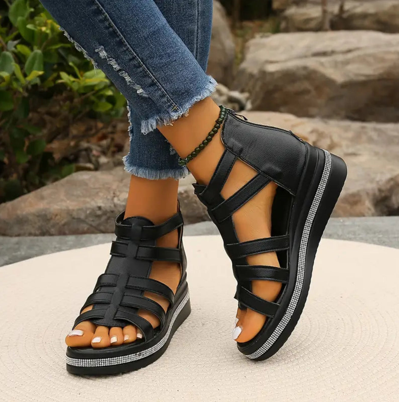 Sophie | Elegant Rhinestone Wedge Sandals for Women 0