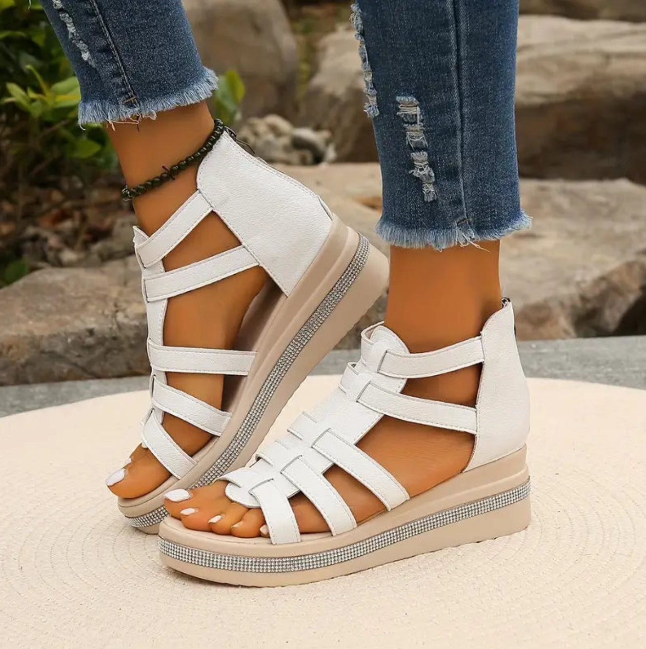 Sophie | Elegant Rhinestone Wedge Sandals for Women 2