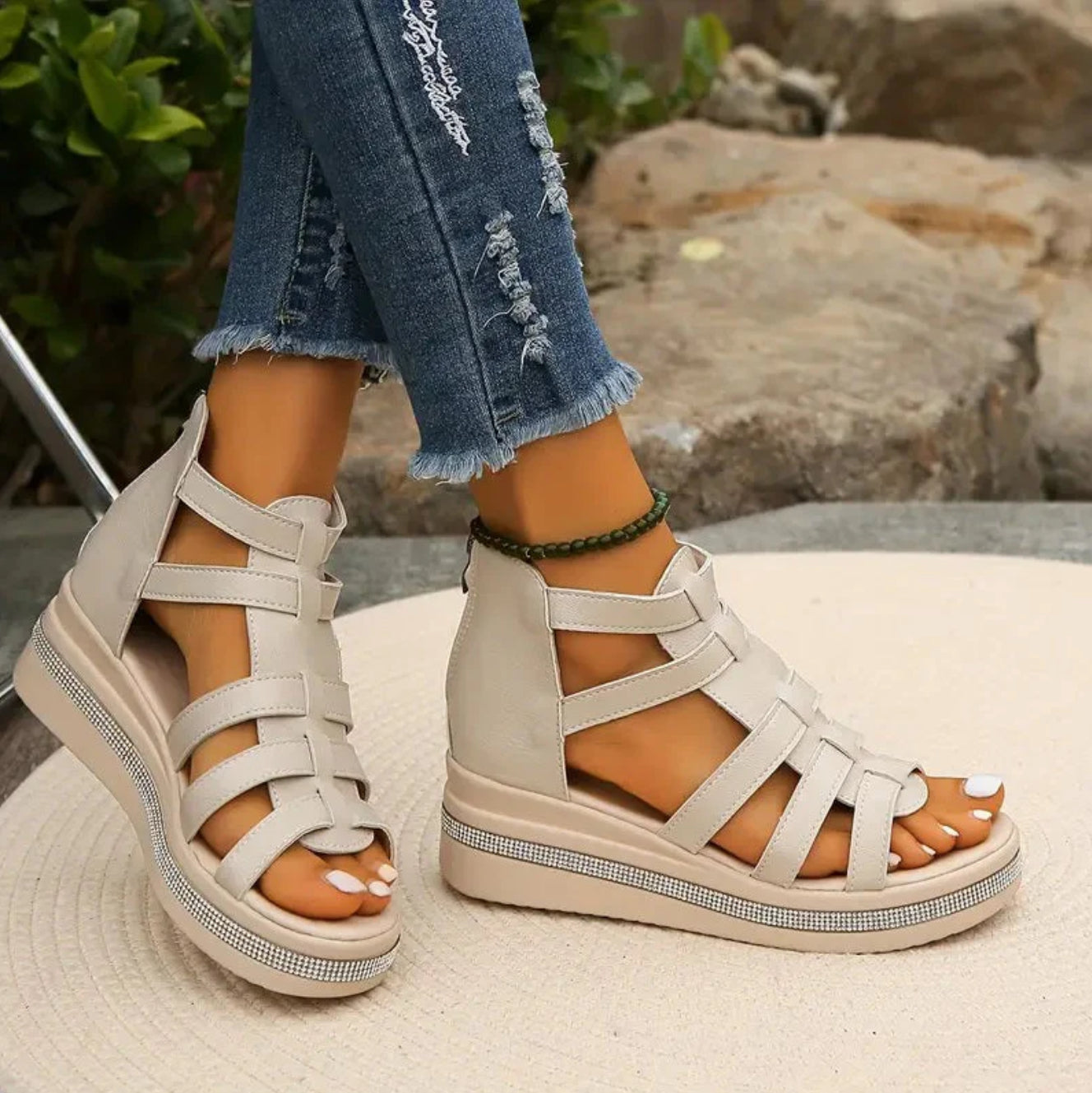 Sophie | Elegant Rhinestone Wedge Sandals for Women 6