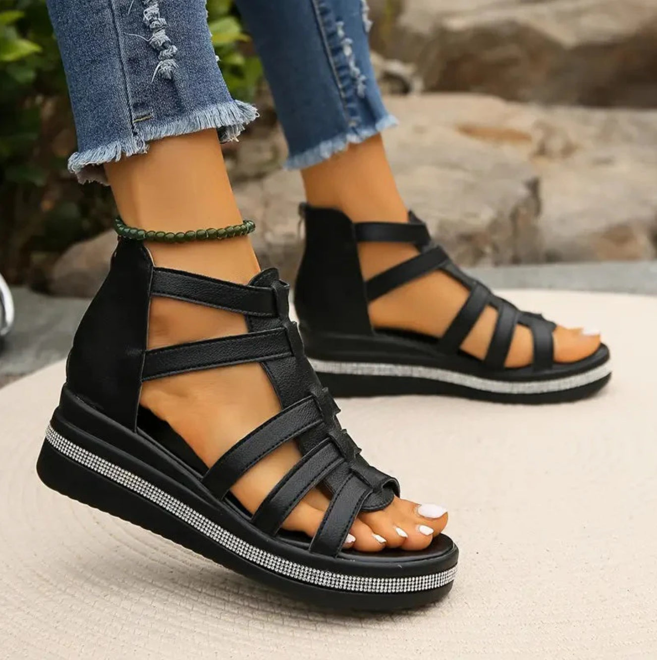 Sophie | Elegant Rhinestone Wedge Sandals for Women 7