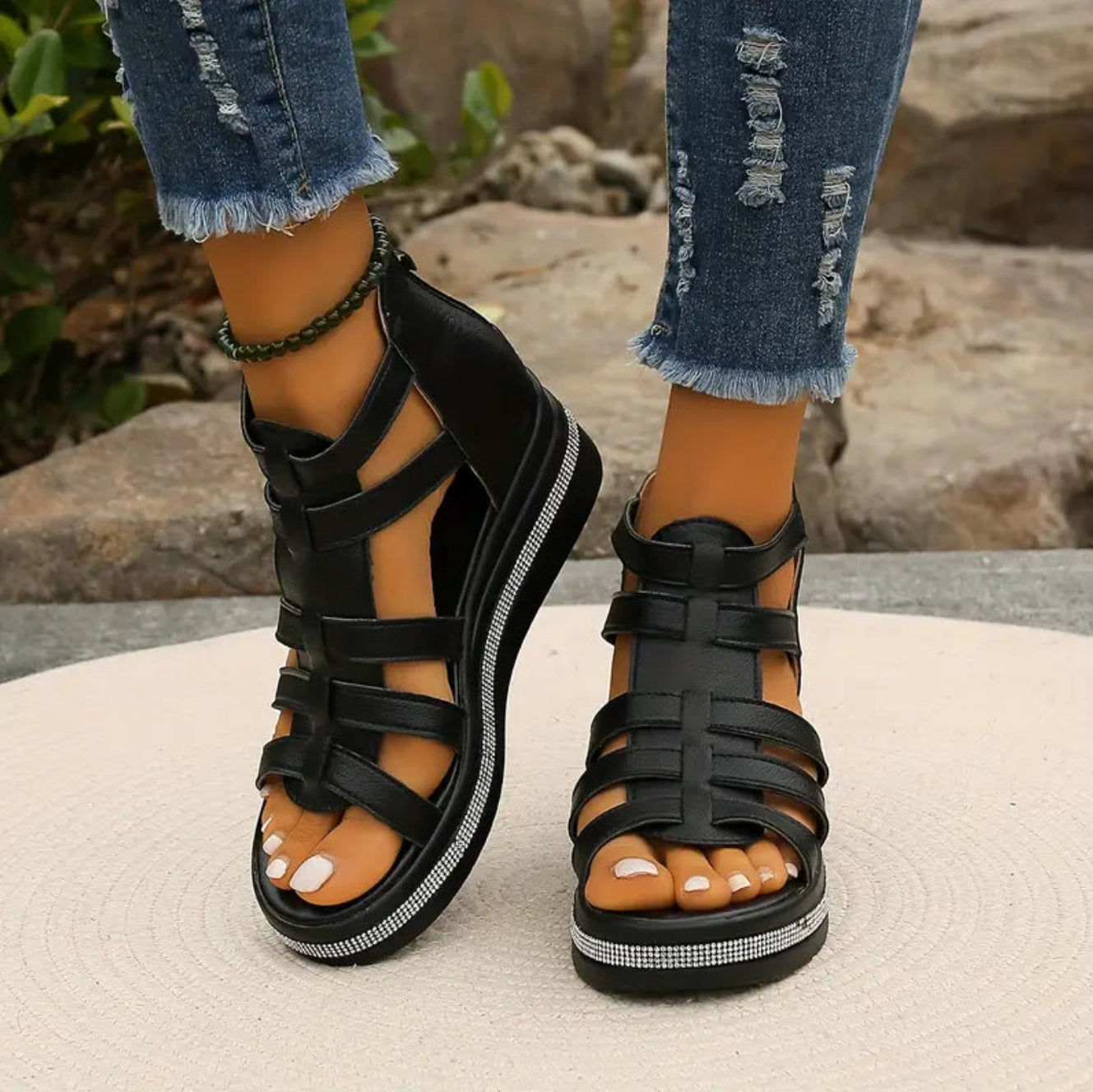 Sophie | Elegant Rhinestone Wedge Sandals for Women 8