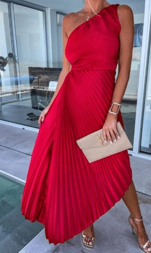 Sophie | Graceful One Shoulder Pleated Maxi Dress 0