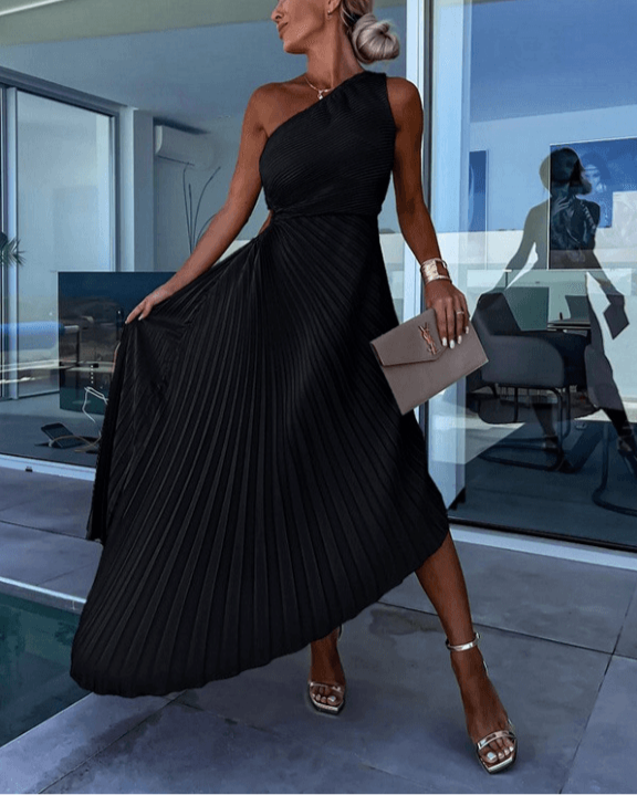 Sophie | Graceful One Shoulder Pleated Maxi Dress 4