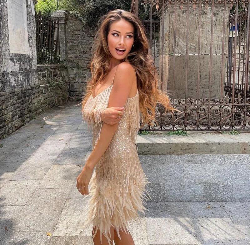 Zoe | Chic Fringe Mini Cocktail Dress in Black and White 8