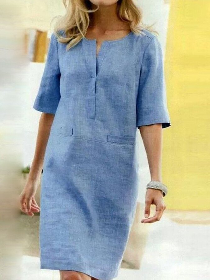 christina-womens-split-neck-3-4-sleeve-shift-dress-img1.jpg