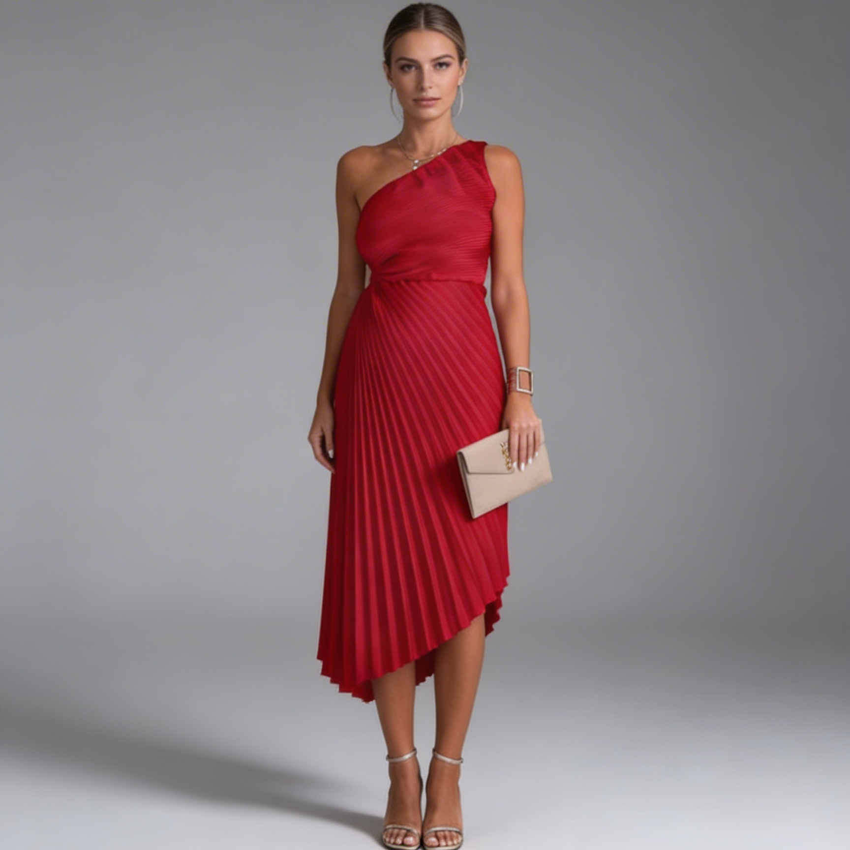 Hara | Graceful One Shoulder Pleated Maxi Dress