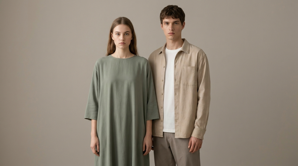 Man and woman in smart casual late-summer outfits walking on a London street