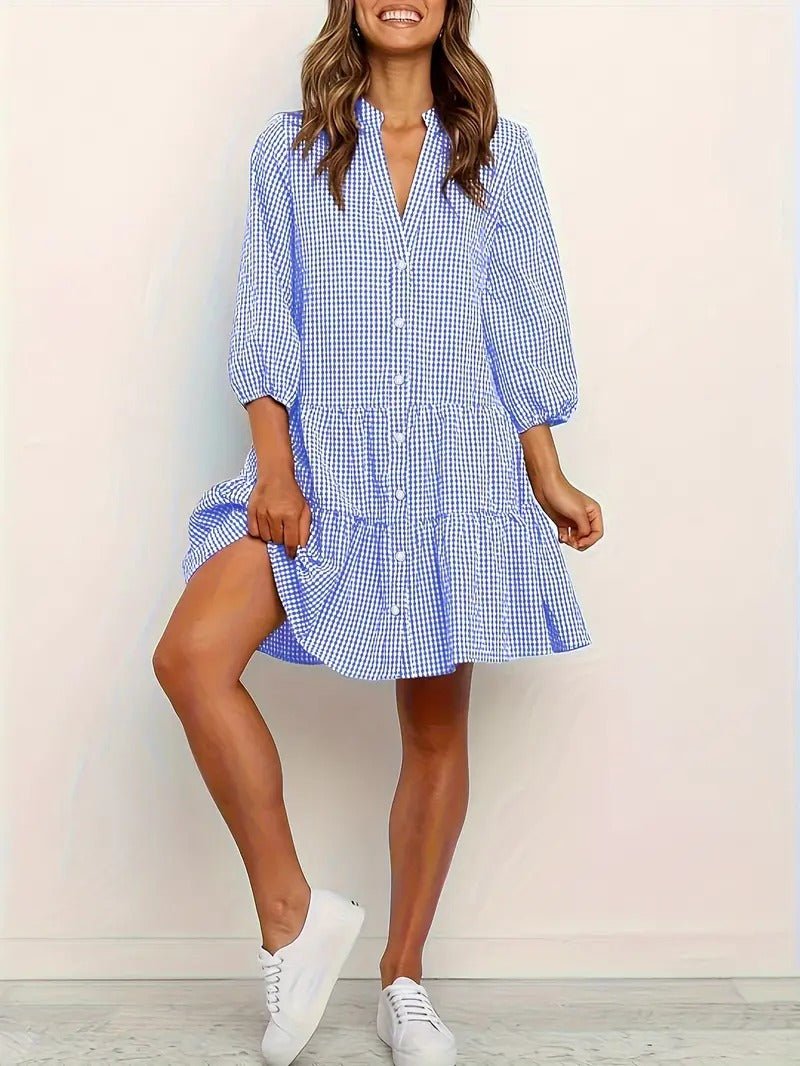 stephanie-womens-gingham-button-down-mini-dress-3-4-sleeve-img2.jpg