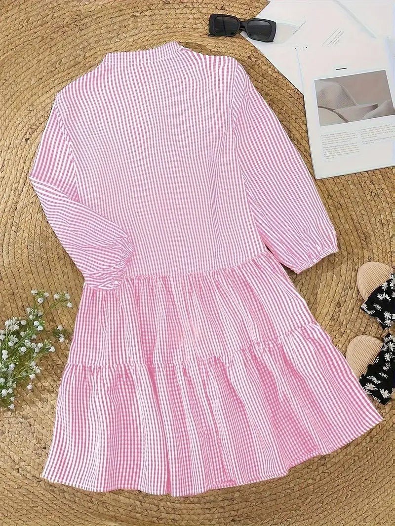 stephanie-womens-gingham-button-down-mini-dress-3-4-sleeve-img4.jpg